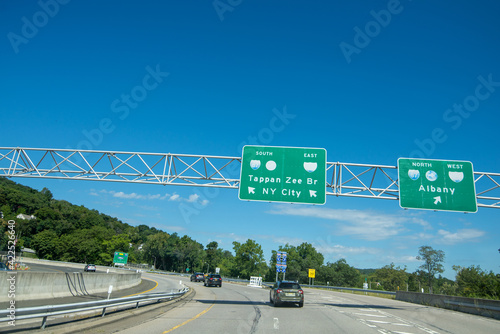 approaching tappan zee bridge sign on highway