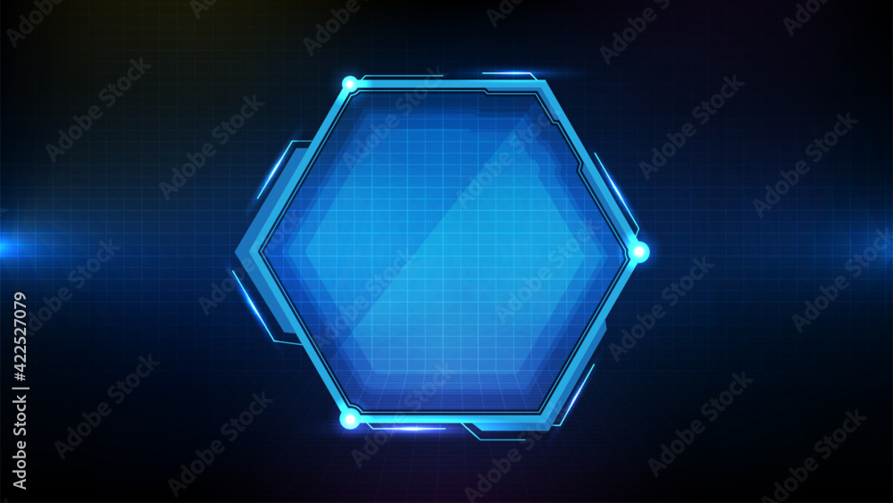 abstract background of Blue glowing hexagon star technology sci fi frame hud ui abstract background of Blue glowing hexagon star technology sci fi frame hud ui
