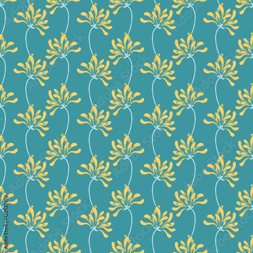 Tiny Chrysanthemum Flowers in Green and Yellow Vector Seamless Pattern