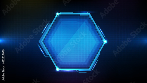abstract background of Blue glowing hexagon star technology sci fi frame hud ui