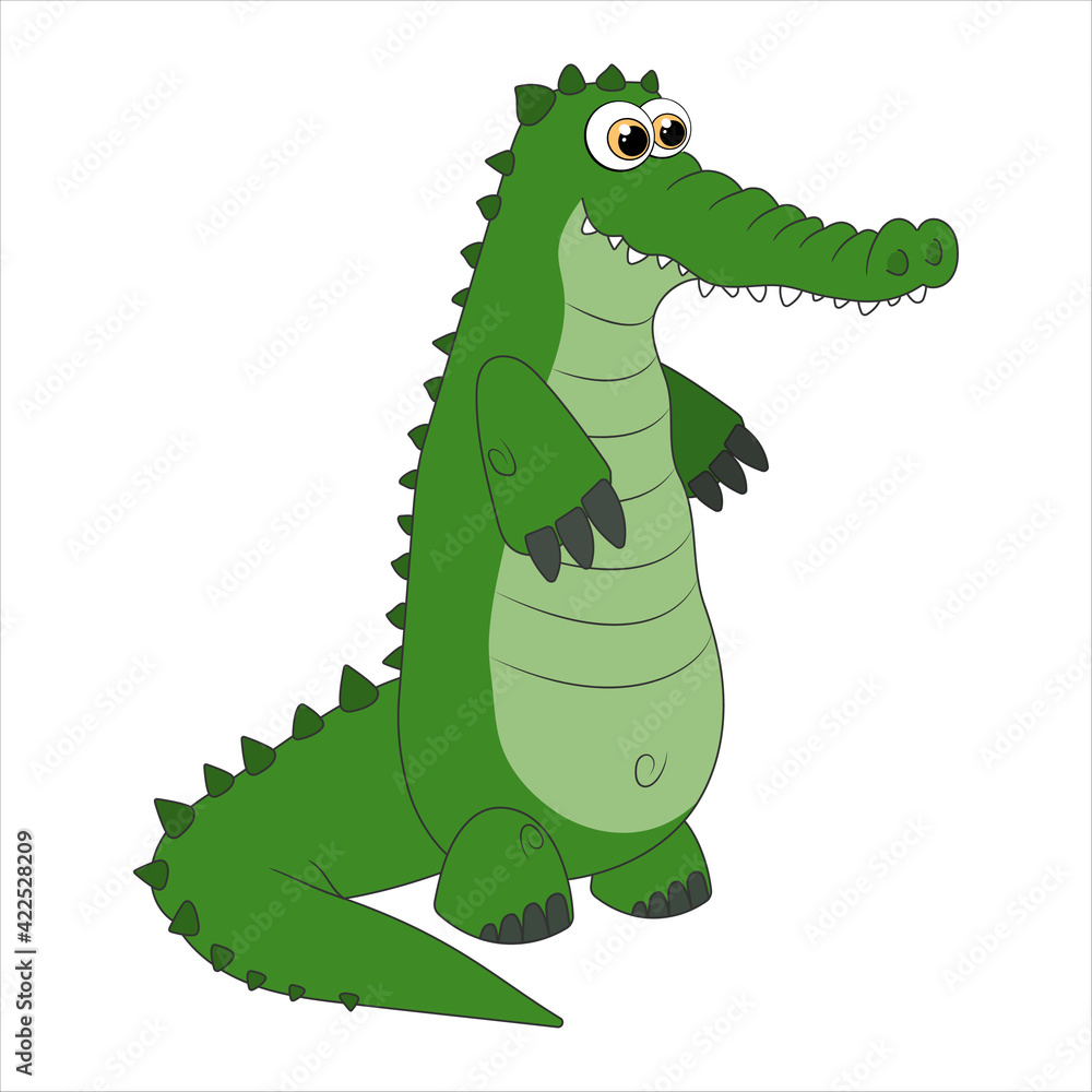 Alligator. Cartoon character Crocodile isolated on white background. Template of cute wild animal. Education card for kids learning animals. Suitable for decoration and design. Vector in cartoon style Alligator. Cartoon character Crocodile isolated on white background. Template of cute wild animal. Education card for kids learning animals. Suitable for decoration and design. Vector in cartoon style