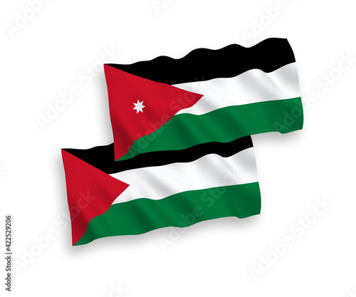 Flags of Hashemite Kingdom of Jordan and Palestine on a white background