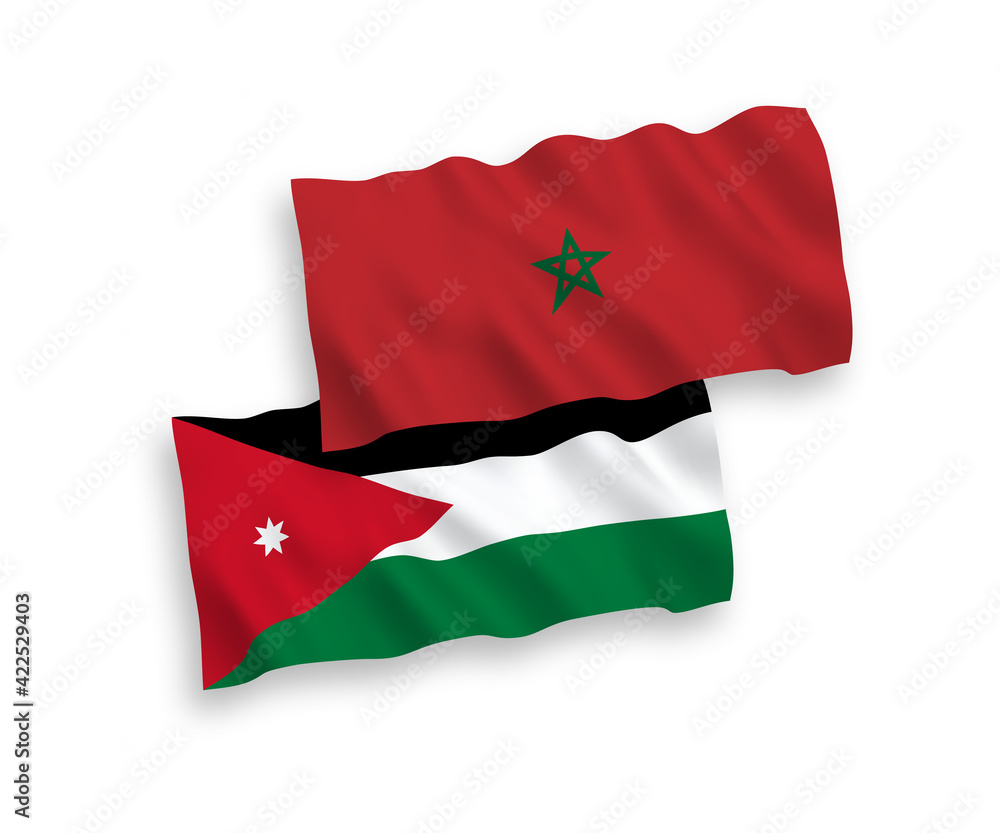 Flags of Hashemite Kingdom of Jordan and Morocco on a white background