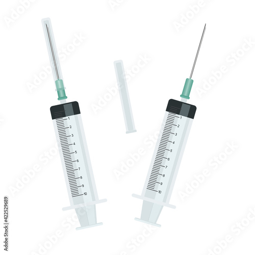 Plastic medical syringe isolated on white background. Realistic vector illustration.
