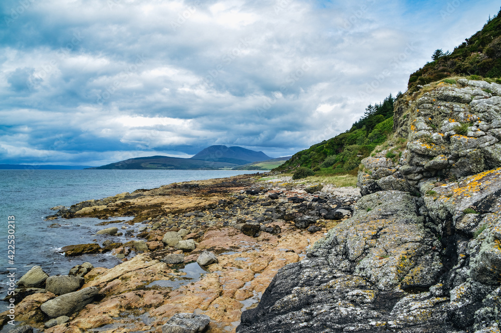 Scottish rocky coastline located on the Isle of Arran