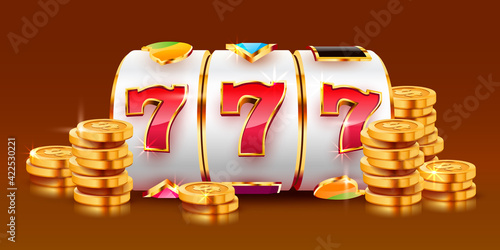 Golden slot machine wins the jackpot. 777 Big win concept. Casino jackpot.