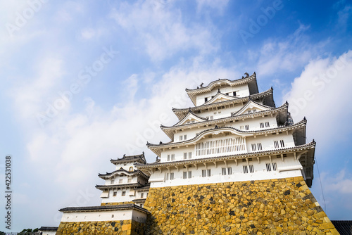 View of Himeji Castle in Kansai, Japan, considered as Japan's most spectacular castle and popular tourist destination. The place is one of the UNESCO World Heritage Site. 