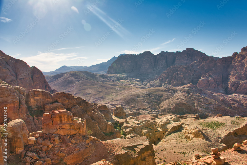 Landscape and nature of Petra, Jordan during High Place of Sacrifice Trail.