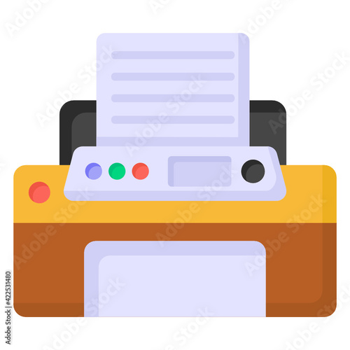 
Paper inside machine denoting flat icon of printer 

