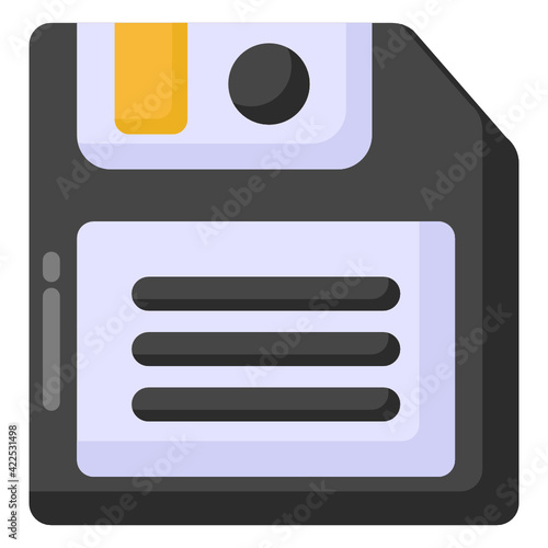 
Flat style icon of floppy disk, computer hardware and data storage drive 

