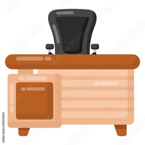 
Chair and table denoting flat icon of workplace 

