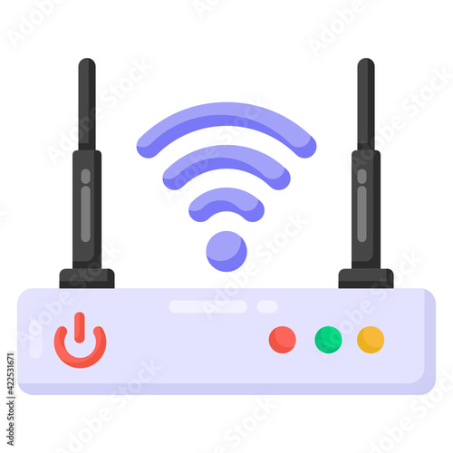 
Device with wifi signals  denoting flat icon of modem 

