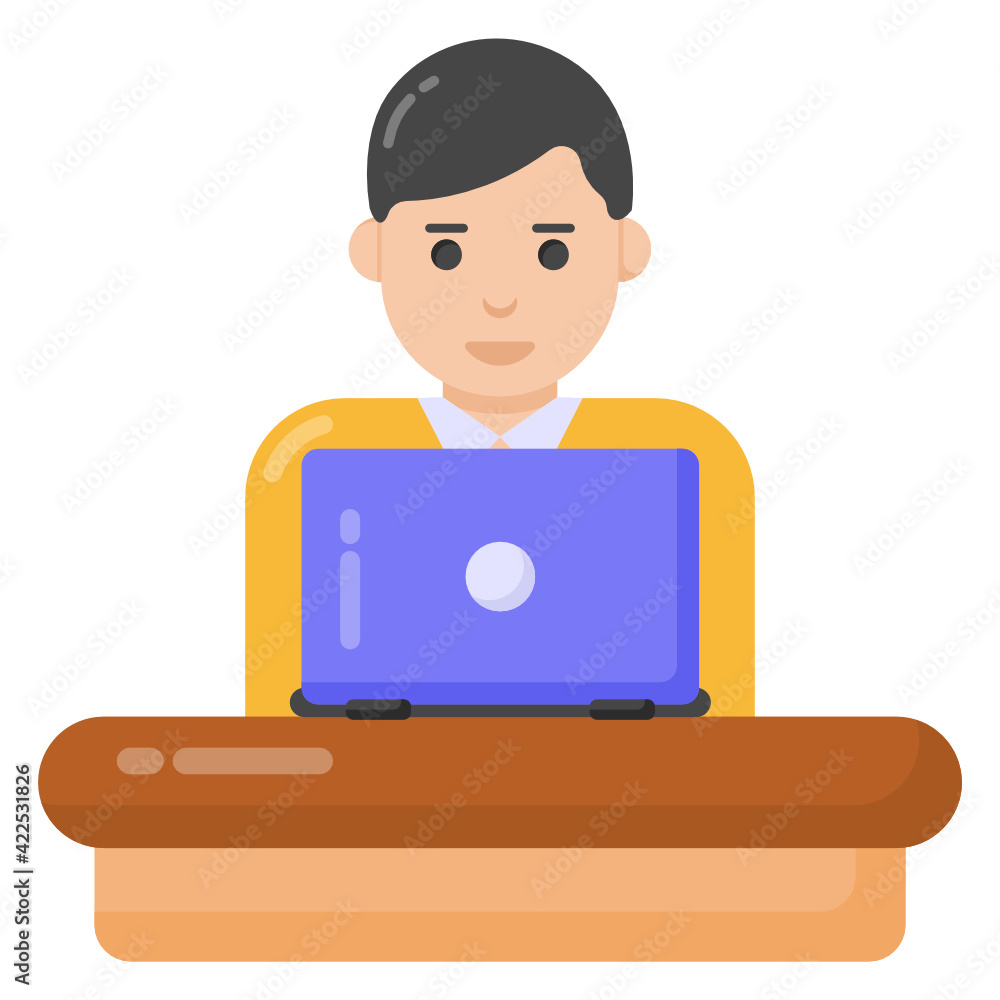 Man sitting in front of laptop dating flat icon of online work
Man sitting in front of laptop dating flat icon of online work