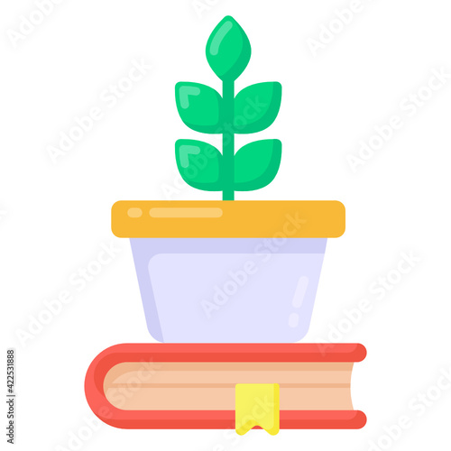
Plant on book denoting flat icon of table pot 

