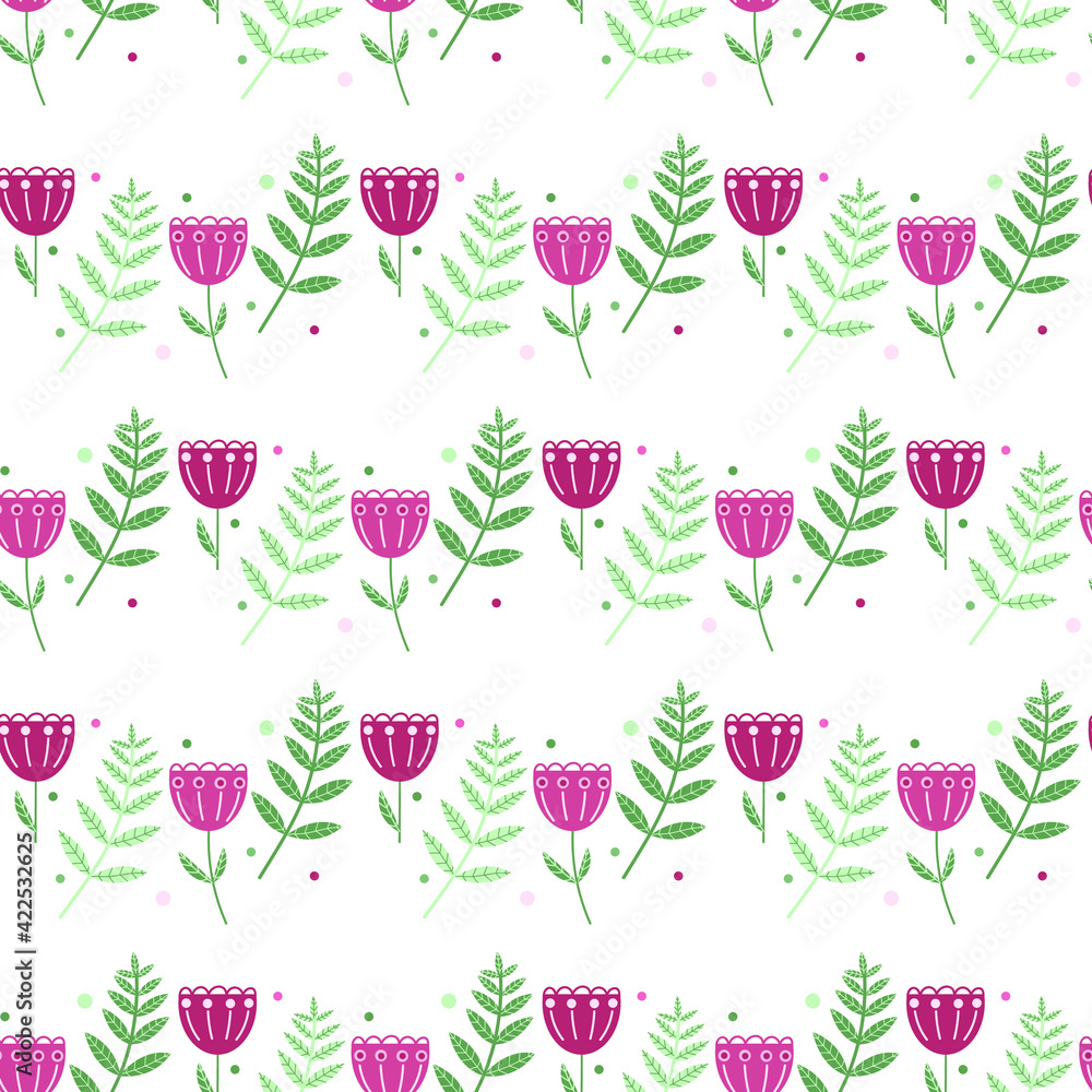Cute floral seamless pattern with vector illustrations. Botanical illustration for wrapping paper, textile, decoration
Cute floral seamless pattern with vector illustrations. Botanical illustration for wrapping paper, textile, decoration