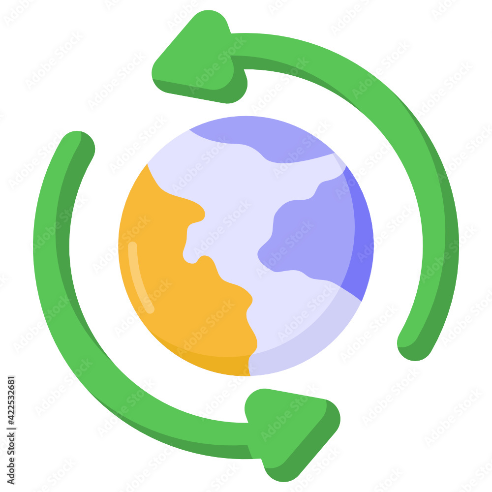 Globe with arrows denoting flat icon of global recycling
Globe with arrows denoting flat icon of global recycling