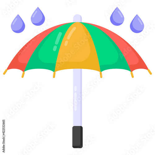 
Umbrella with drops denoting flat icon of rain protection 


