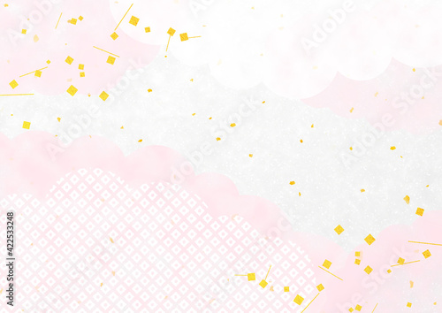 鹿の子模様の雲と切金と金箔　和風イラスト背景素材（ピンク）