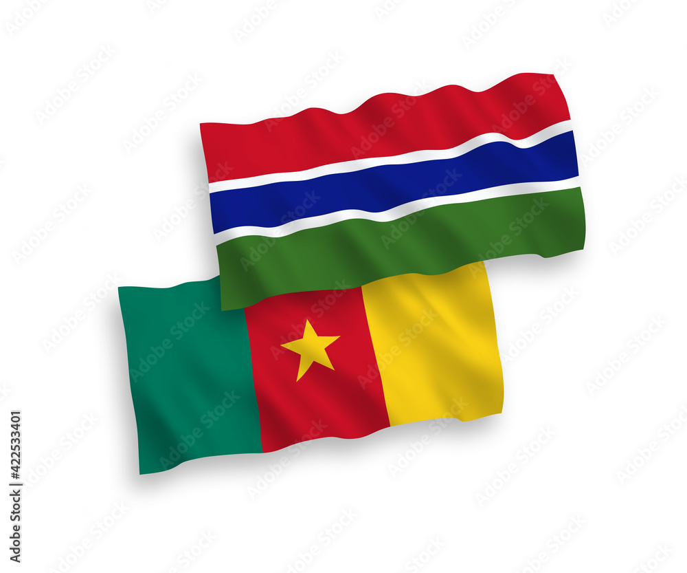 Flags of Cameroon and Republic of Gambia on a white background Flags of Cameroon and Republic of Gambia on a white background