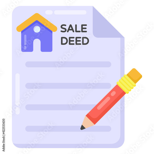 
Paper with pen denoting flat icon of sale deed 

