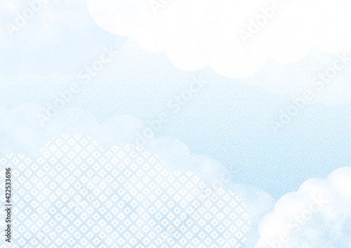 Obraz na płótnie 鹿の子模様の雲と質感のある背景　和風イラスト背景素材（水色）