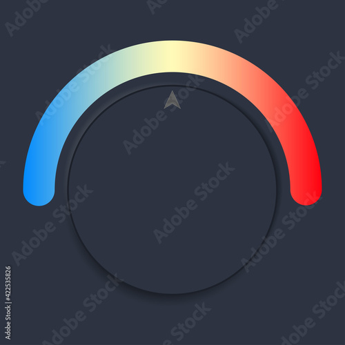 Thermostat icon. Gradient from cold to hot. Climate control regulator. Workflow temperature control in Skeuomorph Trend design. Circular elements for intelligent technological programs. Vector