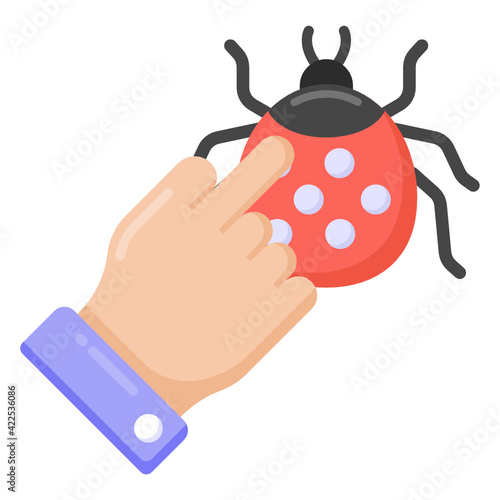 
Bug in hand, malware flat icon 

