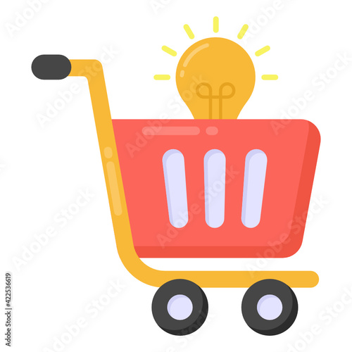 
Bulb inside a cart, flat icon of shopping solutions 

