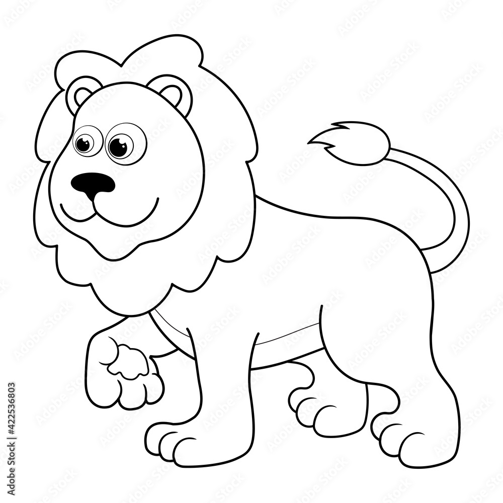 Colorless cartoon Lion. Coloring pages. Template page for coloring book of  funny wild Cat or Lionet for kids. Practice worksheet or Anti-stress page  for child. Cute outline education  EPS10 Stock Vector |
