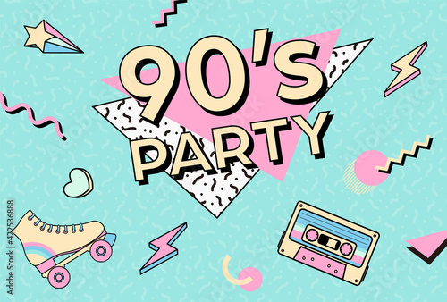 vector background with 90's style illustrations for banners, cards, flyers, social media wallpapers, etc.
