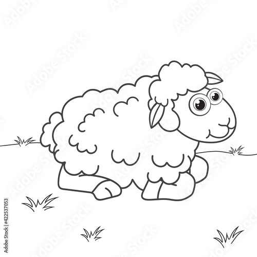 Wallpaper Mural Colorless cartoon Sheep on lawn. Coloring pages. Template page for coloring book of funny Lamb or ewe for kids. Practice worksheet or Anti-stress page for child. Cute outline education game. EPS 10 Torontodigital.ca