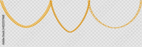 Gold chain isolated. Vector necklace on white background