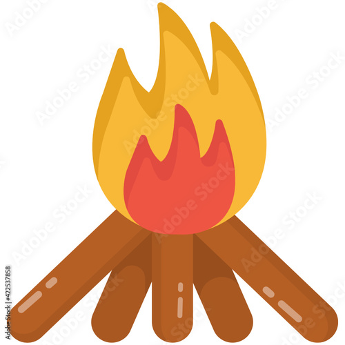 
Woods with fire denoting flat icon of bonfire 

