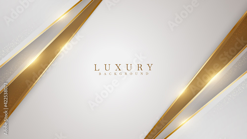 Elegant white overlap brown shade background with line golden elements. Realistic luxury paper cut style 3d modern concept. vector illustration for design.