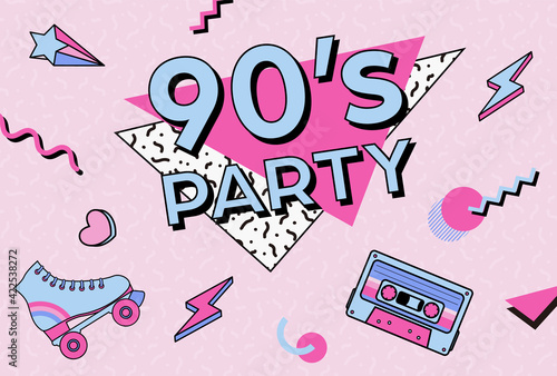 vector background with 90's style illustrations for banners, cards, flyers, social media wallpapers, etc.