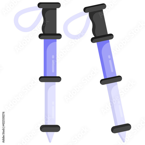 
A flat trendy and editable vector design of hiking poles 

