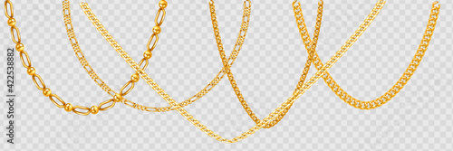 Gold chain isolated. Vector necklace on white background