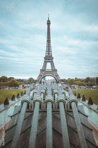 Eiffel Tower with Cannons Pointing Towards it in Paris, France
