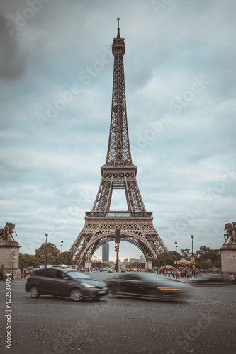 Traffic in Front of the Eiffel Tower in Paris, France
