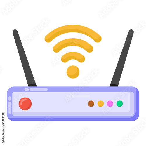 
Device with wifi signals  denoting flat icon of modem 


