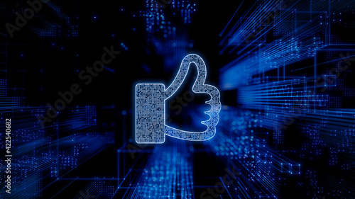 Social Media Technology Concept with like symbol against a Futuristic, Blue Digital Grid background. Network Tech Wallpaper. 3D Render  photo
