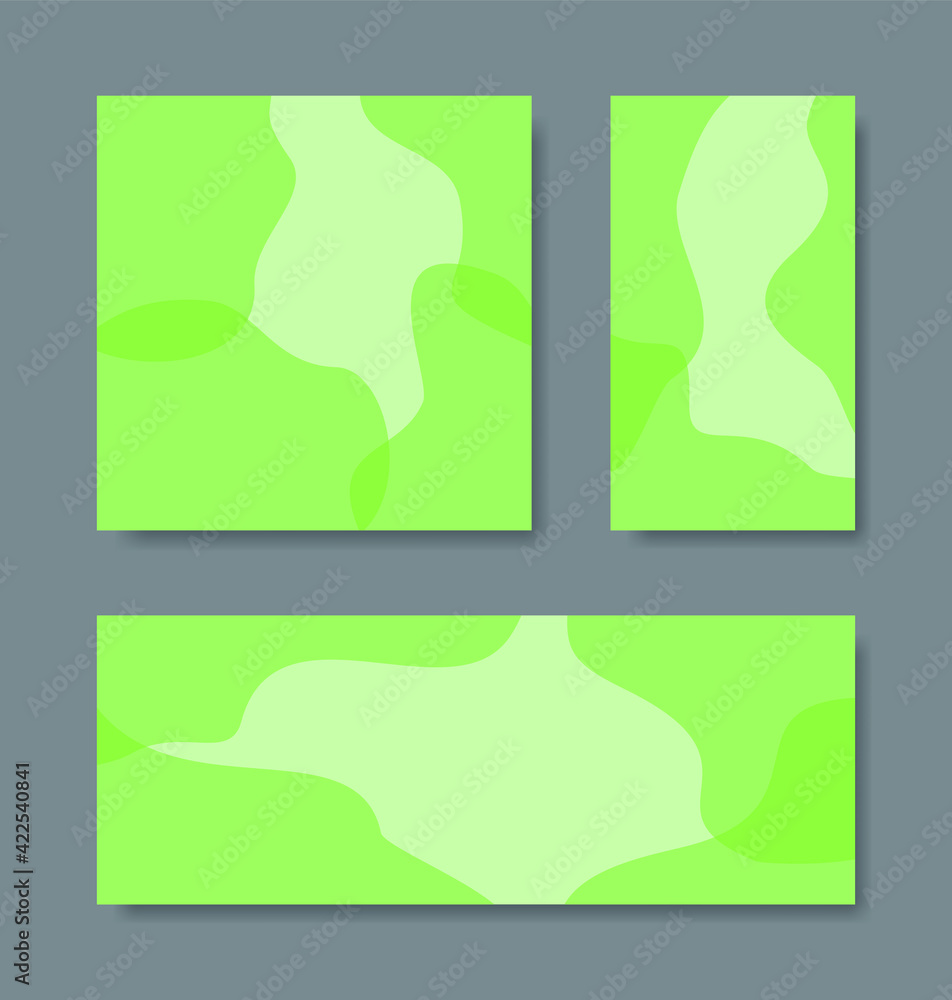 Vector set of templates with abstract wavy pastel green elements for social media posts, mobile apps, printing and web design