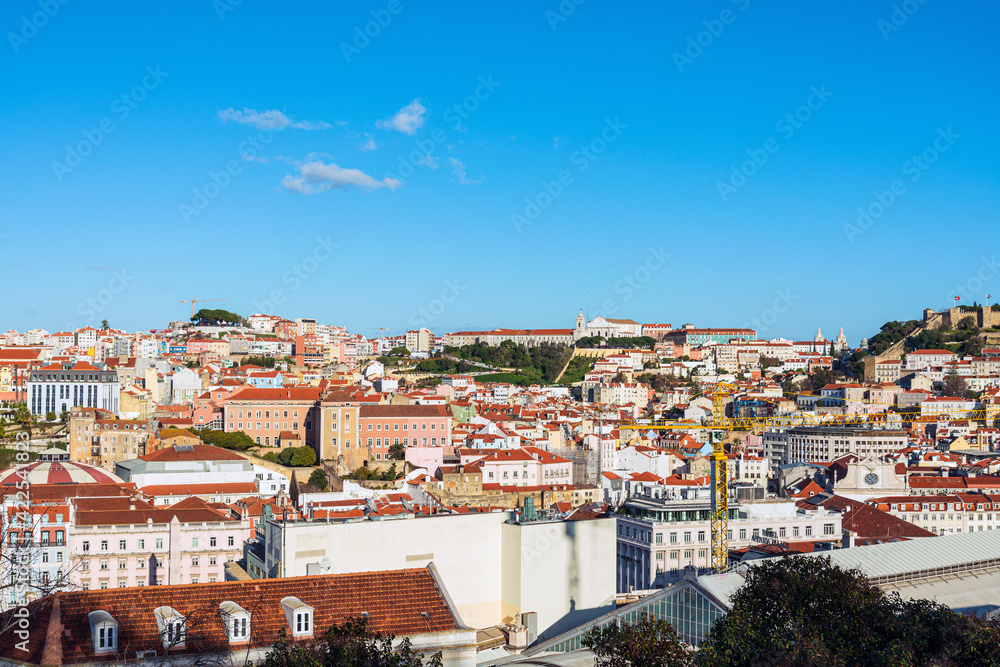 Lisbon, Portugal. - February 11, 2018: Traditional, old buildings in Lisbon, Portugal, Europe