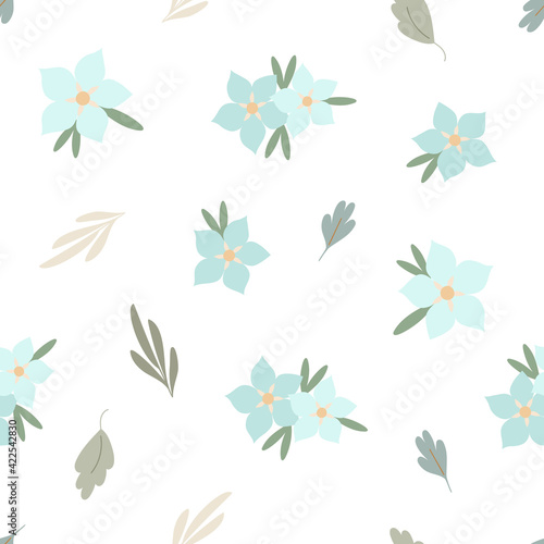 Simple pastel-colored flower seamless pattern, flat style vector illustration, symbol of spring, cozy home, spring Easter holidays celebration decor, perfect for textile, fabric, springtime decoration