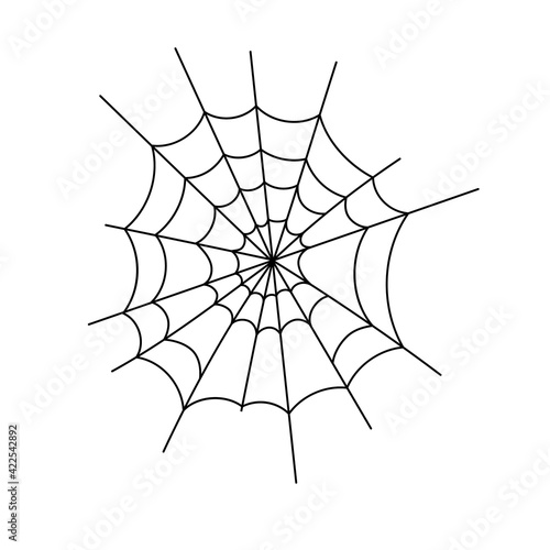Spider web simple vector outline illustration of simple fancy Halloween, isolated objects on white background, clipart perfect for Halloween party decor, hand drawn image, cartoon spooky character