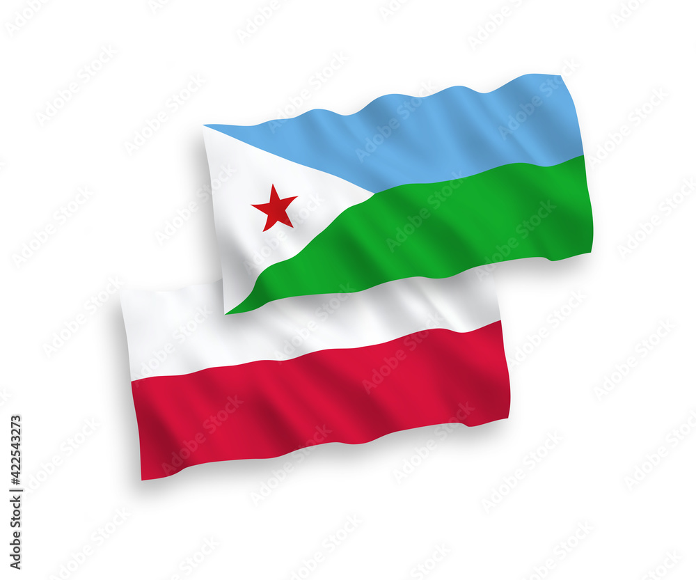 Flags of Republic of Djibouti and Poland on a white background Flags of Republic of Djibouti and Poland on a white background