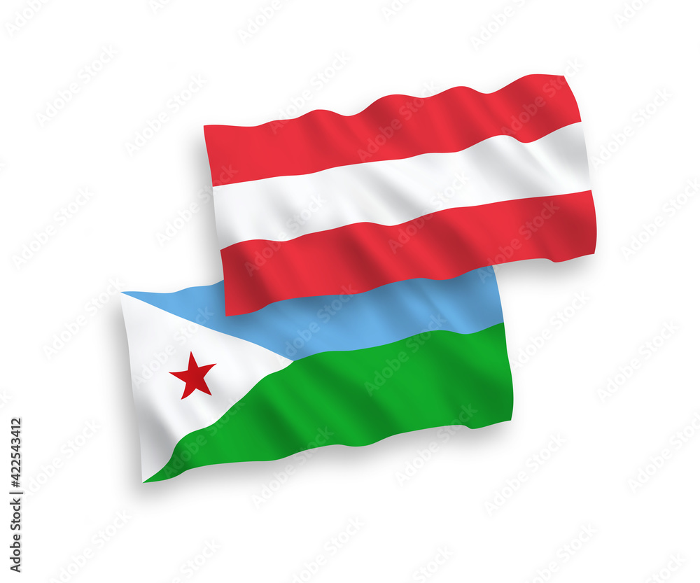 Flags of Austria and Republic of Djibouti on a white background Flags of Austria and Republic of Djibouti on a white background