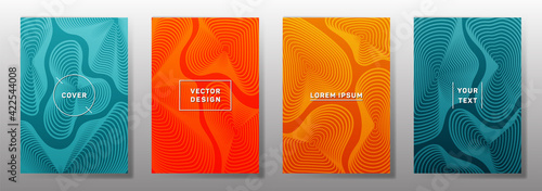 Curve topography lines imitation creative vector covers set.