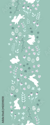 Lovely hand drawn easter bunnies seamless pattern  cute rabbits  springs flowers and easter eggs - great for textiles  banners  wallpapers  wrapping  cards - vector design
