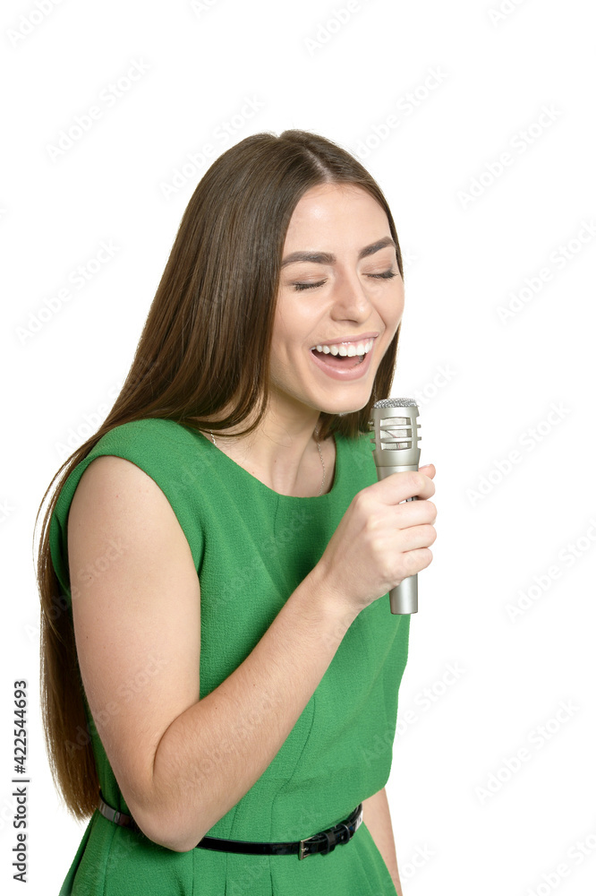 Young woman with microphone Young woman with microphone